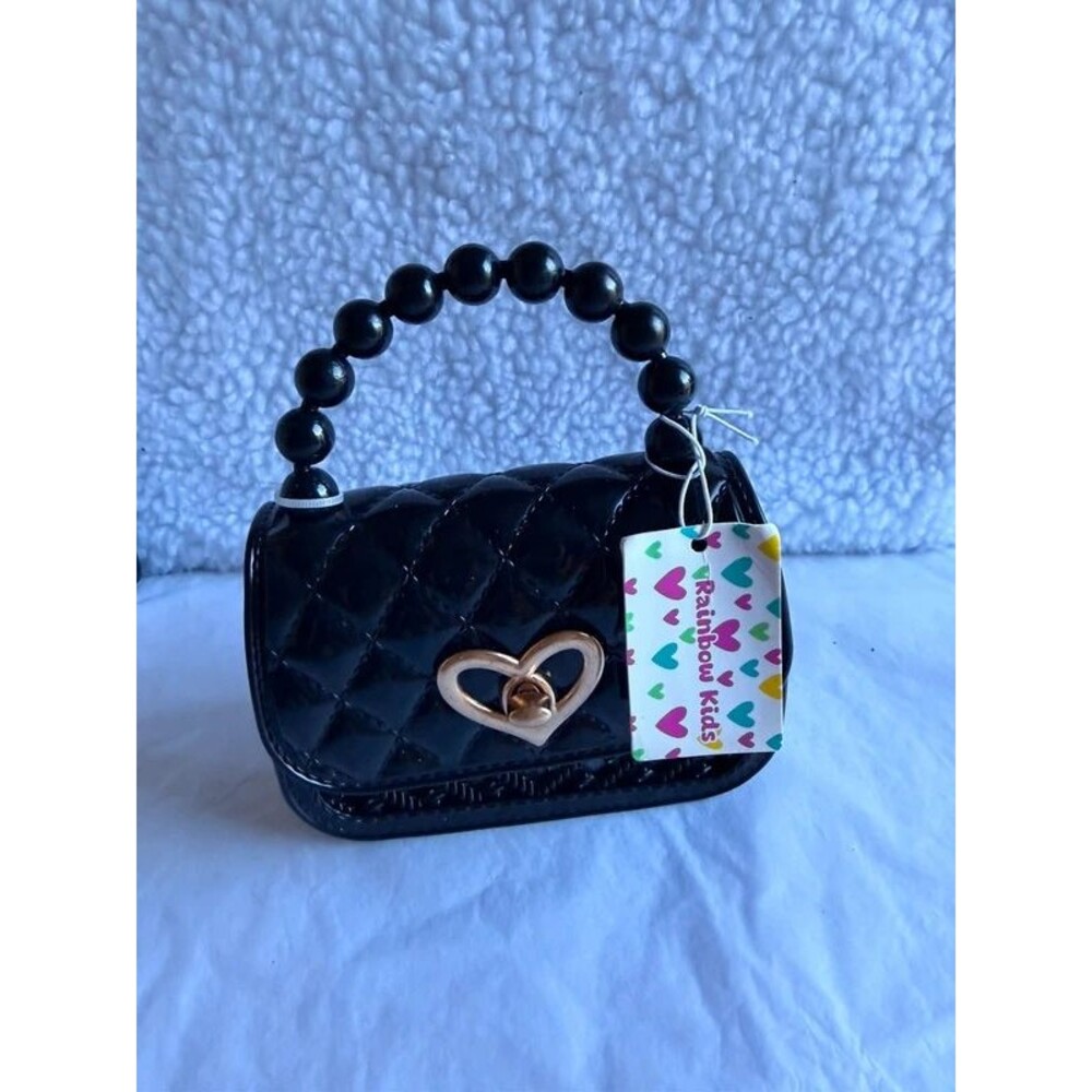 Rainbow Kids Black Mini Purse With Beaded Handle New